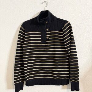 Lauren Ralph Lauren Black Gold Striped Sweater Mock Neck 1/4 button Womens Large